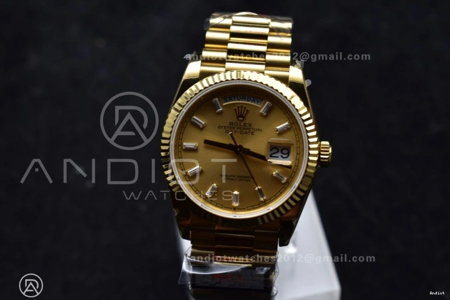 Diamond 904L QF with on vr3255 Dial (Gain Bracelet V5 YG Gold 36 Best Weight) DayDate Edition Steel President Stick 0425